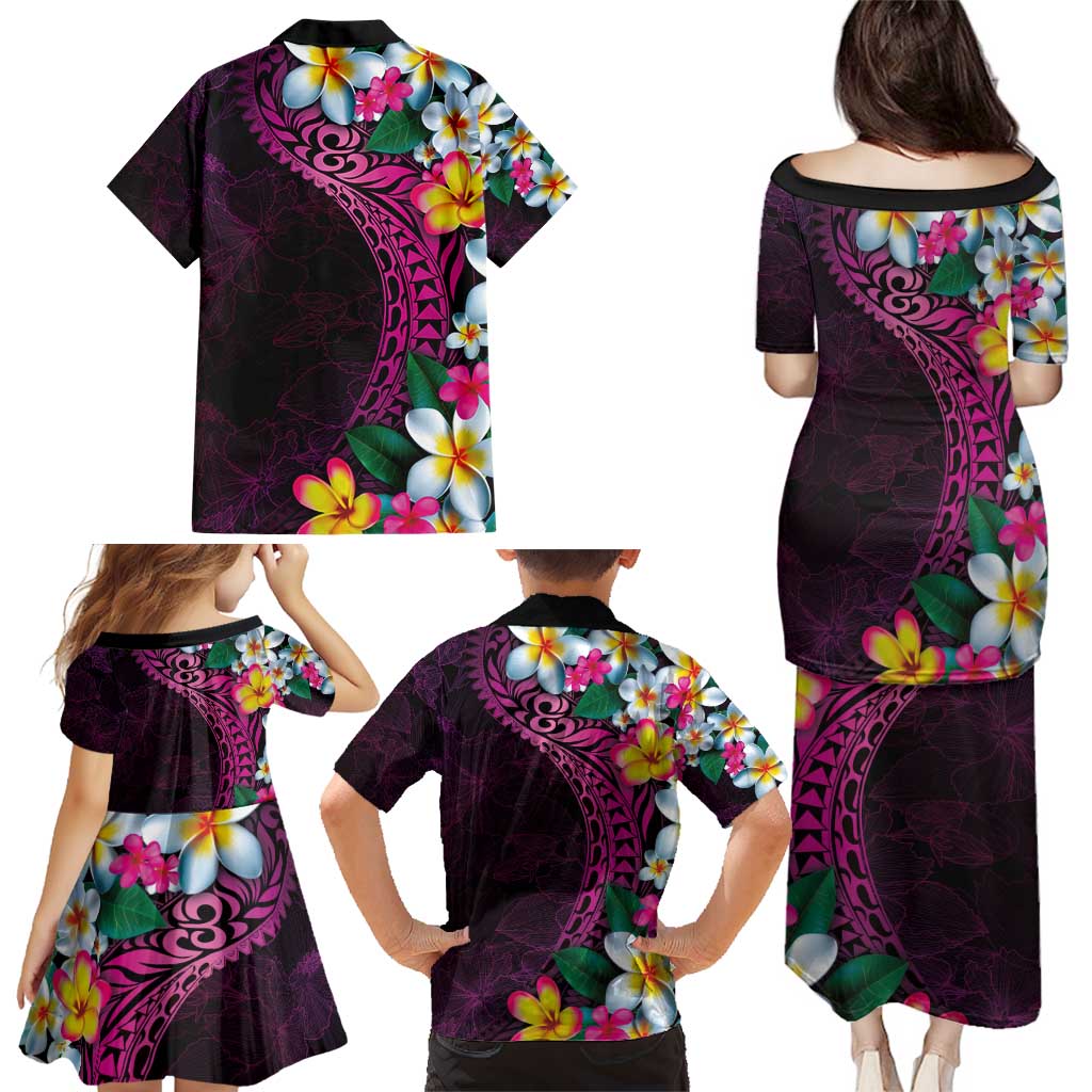 Hawaiian Plumeria-Polynesian Art Tattoo Plum Pink Color Family Matching Puletasi and Hawaiian Shirt LT03 - Polynesian Pride