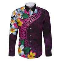 Hawaiian Plumeria-Polynesian Art Tattoo Plum Pink Color Family Matching Puletasi and Hawaiian Shirt LT03 Dad's Shirt - Long Sleeve Pink - Polynesian Pride