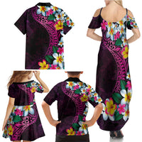Hawaiian Plumeria-Polynesian Art Tattoo Plum Pink Color Family Matching Summer Maxi Dress and Hawaiian Shirt LT03 - Polynesian Pride