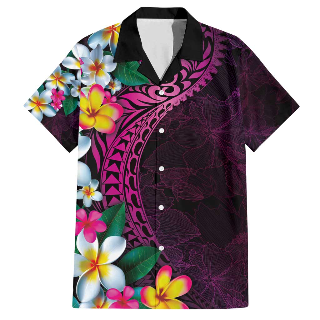 Hawaiian Plumeria-Polynesian Art Tattoo Plum Pink Color Family Matching Summer Maxi Dress and Hawaiian Shirt LT03 Dad's Shirt - Short Sleeve Pink - Polynesian Pride