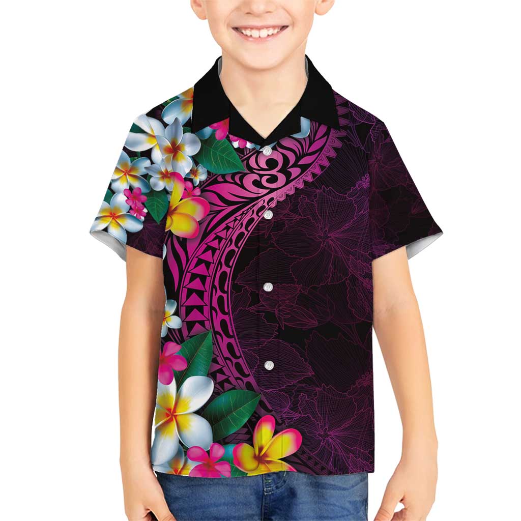 Hawaiian Plumeria-Polynesian Art Tattoo Plum Pink Color Family Matching Tank Maxi Dress and Hawaiian Shirt LT03 Son's Shirt Pink - Polynesian Pride