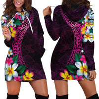 Hawaiian Plumeria-Polynesian Art Tattoo Plum Pink Color Hoodie Dress