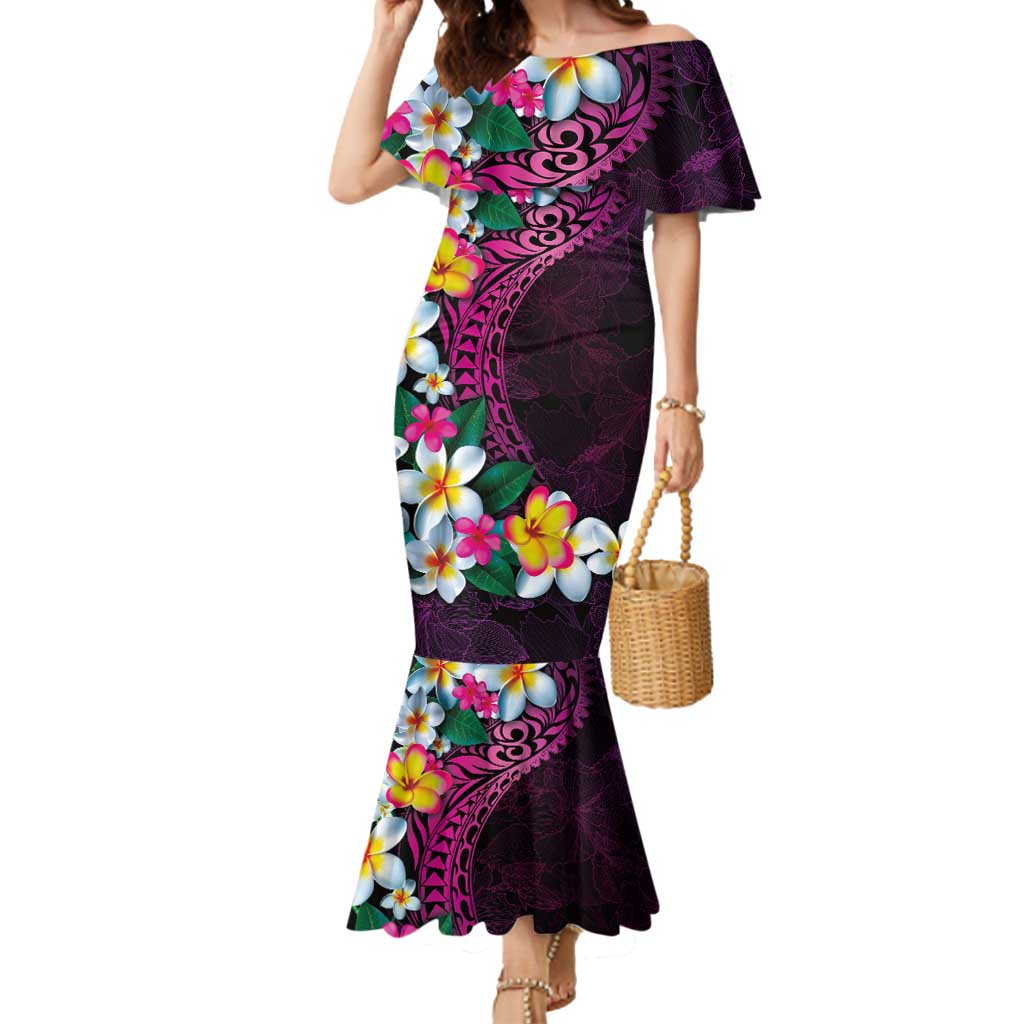 Hawaiian Plumeria-Polynesian Art Tattoo Plum Pink Color Mermaid Dress