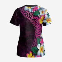 Hawaiian Plumeria-Polynesian Art Tattoo Plum Pink Color Scrub Top - Polynesian Pride