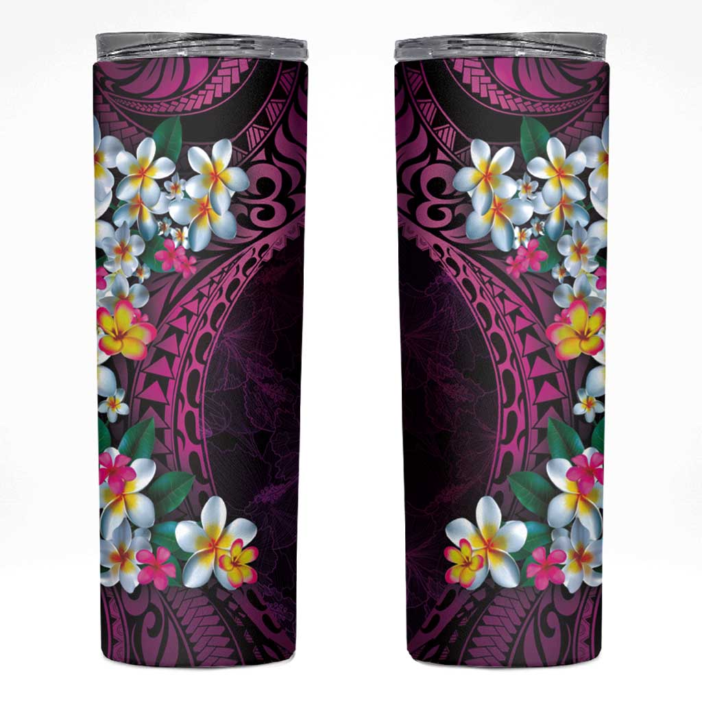 Hawaiian Plumeria-Polynesian Art Tattoo Plum Pink Color Skinny Tumbler LT03 Pink - Polynesian Pride