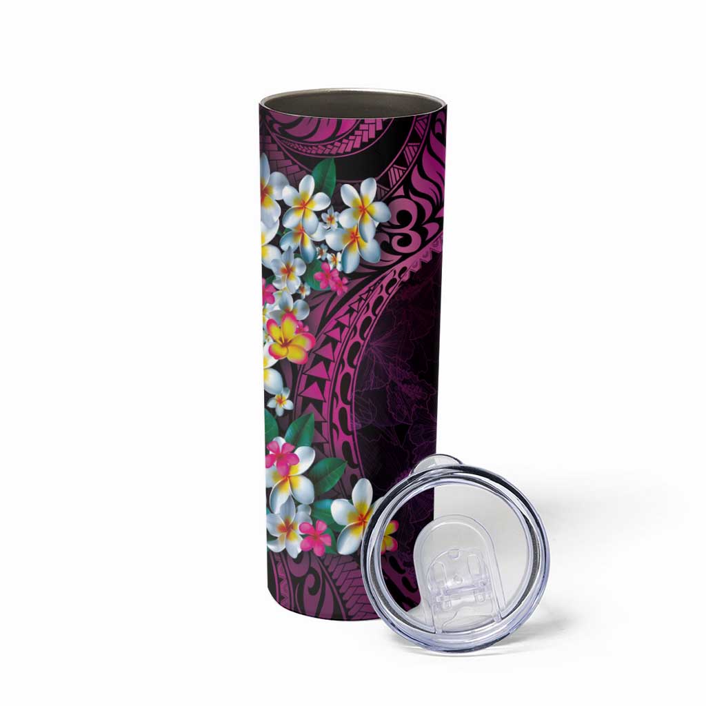 Hawaiian Plumeria-Polynesian Art Tattoo Plum Pink Color Skinny Tumbler LT03 - Polynesian Pride