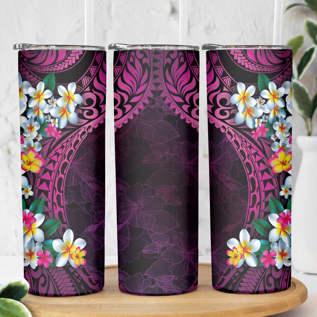 Hawaiian Plumeria-Polynesian Art Tattoo Plum Pink Color Skinny Tumbler LT03 - Polynesian Pride