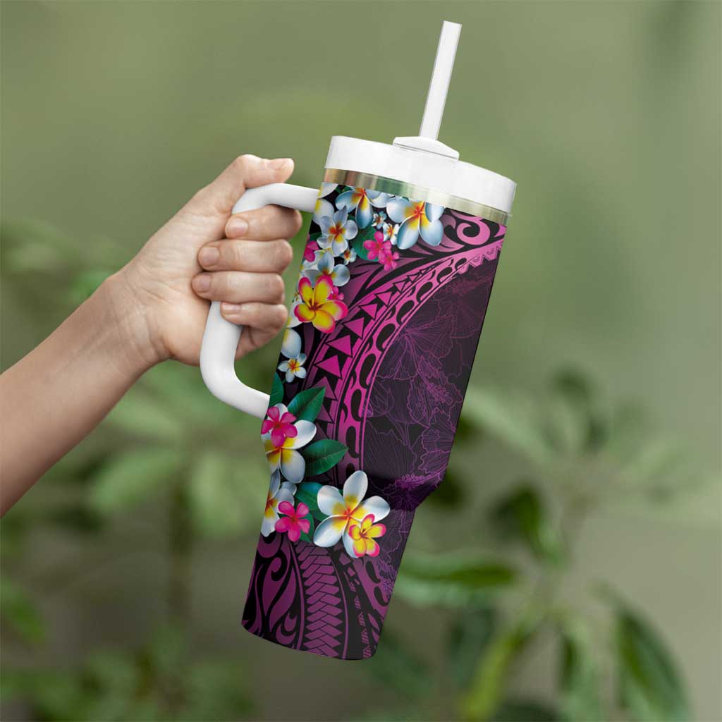 Hawaiian Plumeria-Polynesian Art Tattoo Plum Pink Color Tumbler With Handle