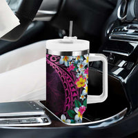 Hawaiian Plumeria-Polynesian Art Tattoo Plum Pink Color Tumbler With Handle