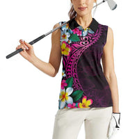 Hawaiian Plumeria-Polynesian Art Tattoo Plum Pink Color Women Sleeveless Polo Shirt
