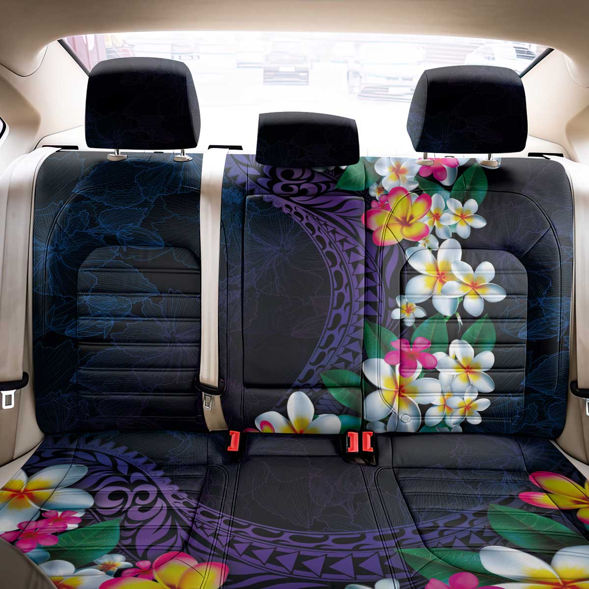 Hawaiian Plumeria-Polynesian Art Tattoo Frosted Blue Violet Color Back Car Seat Cover