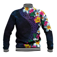 Hawaiian Plumeria-Polynesian Art Tattoo Frosted Blue Violet Color Baseball Jacket