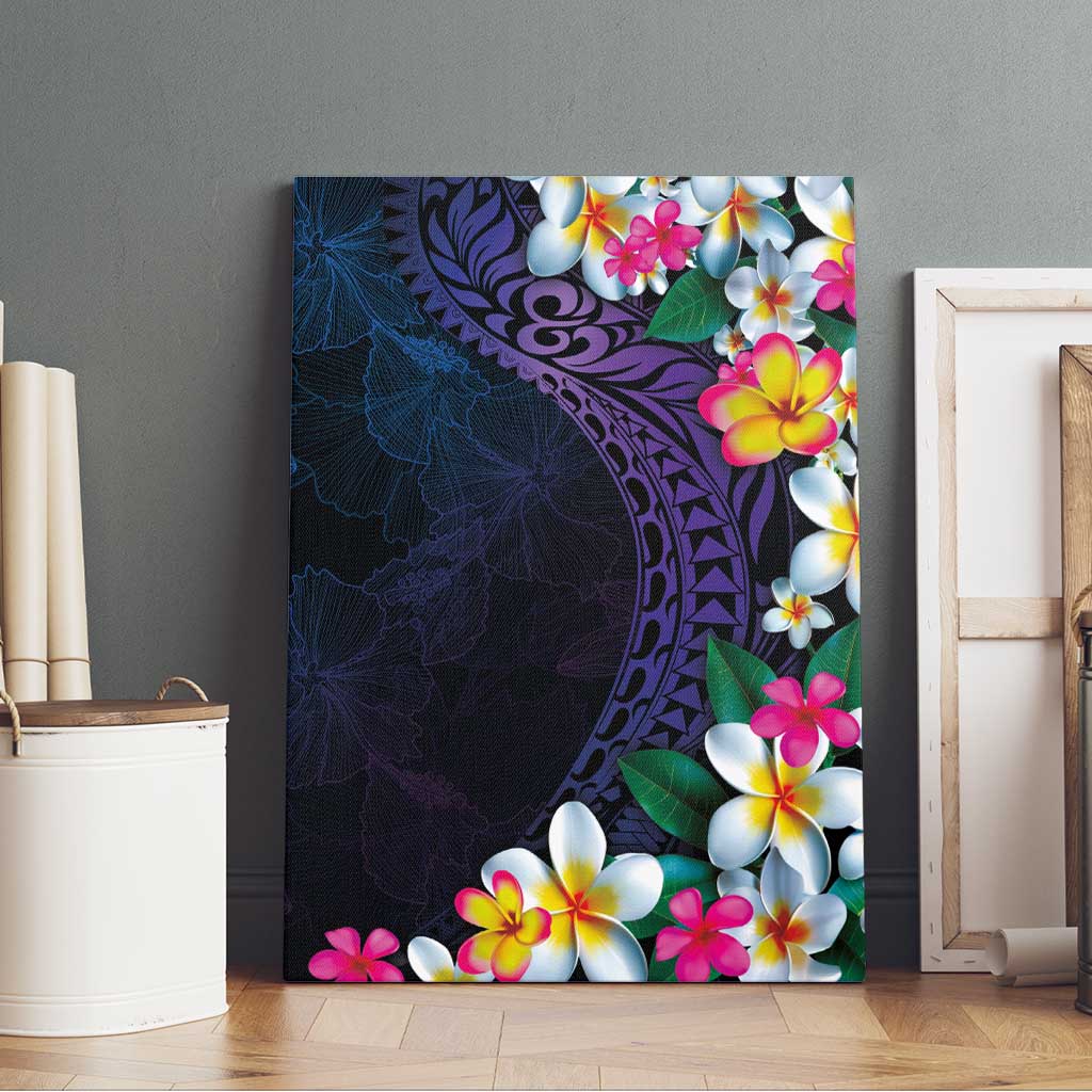 Hawaiian Plumeria-Polynesian Art Tattoo Frosted Blue Violet Color Canvas Wall Art