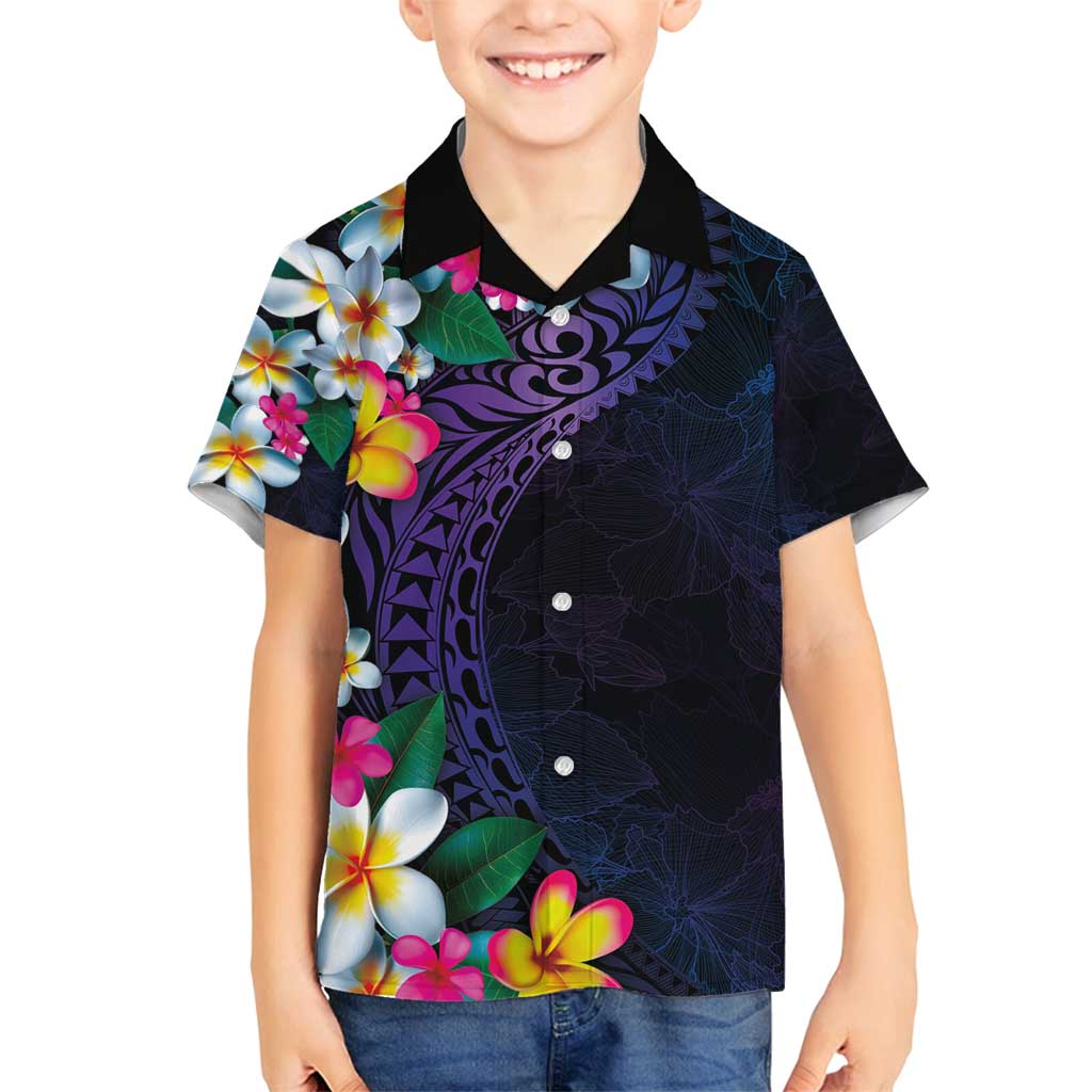 Hawaiian Plumeria-Polynesian Art Tattoo Frosted Blue Violet Color Family Matching Long Sleeve Bodycon Dress and Hawaiian Shirt LT03 Son's Shirt Blue - Polynesian Pride