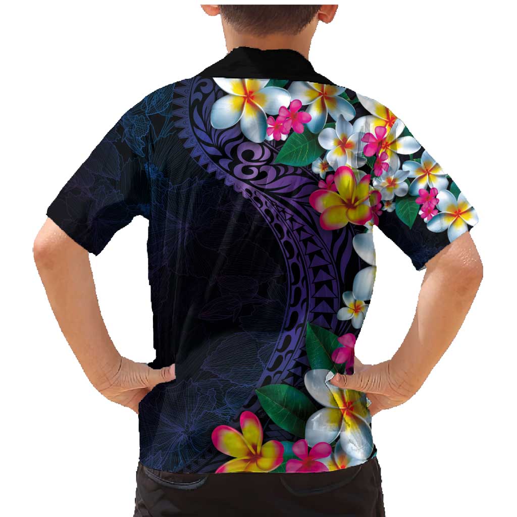Hawaiian Plumeria-Polynesian Art Tattoo Frosted Blue Violet Color Family Matching Mermaid Dress and Hawaiian Shirt LT03 - Polynesian Pride