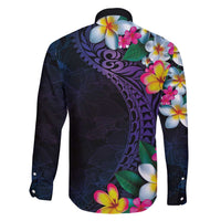 Hawaiian Plumeria-Polynesian Art Tattoo Frosted Blue Violet Color Family Matching Off Shoulder Short Dress and Hawaiian Shirt LT03 - Polynesian Pride