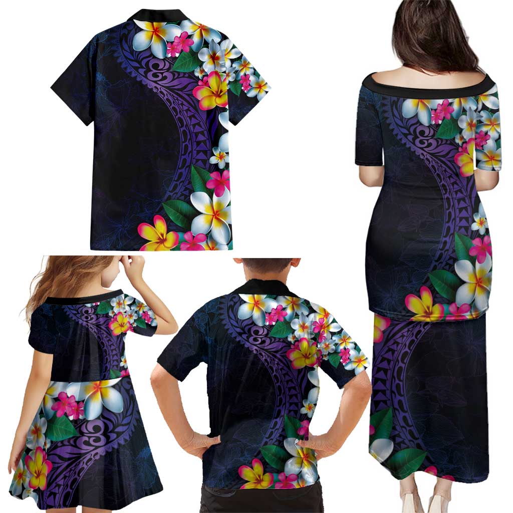 Hawaiian Plumeria-Polynesian Art Tattoo Frosted Blue Violet Color Family Matching Puletasi and Hawaiian Shirt LT03 - Polynesian Pride
