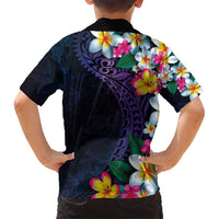 Hawaiian Plumeria-Polynesian Art Tattoo Frosted Blue Violet Color Family Matching Short Sleeve Bodycon Dress and Hawaiian Shirt LT03 - Polynesian Pride