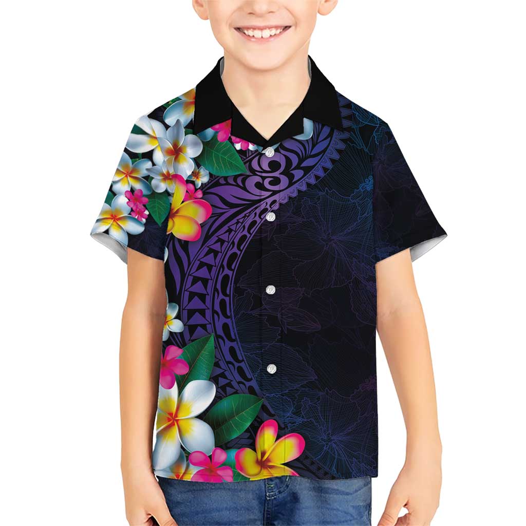Hawaiian Plumeria-Polynesian Art Tattoo Frosted Blue Violet Color Family Matching Short Sleeve Bodycon Dress and Hawaiian Shirt LT03 Son's Shirt Blue - Polynesian Pride