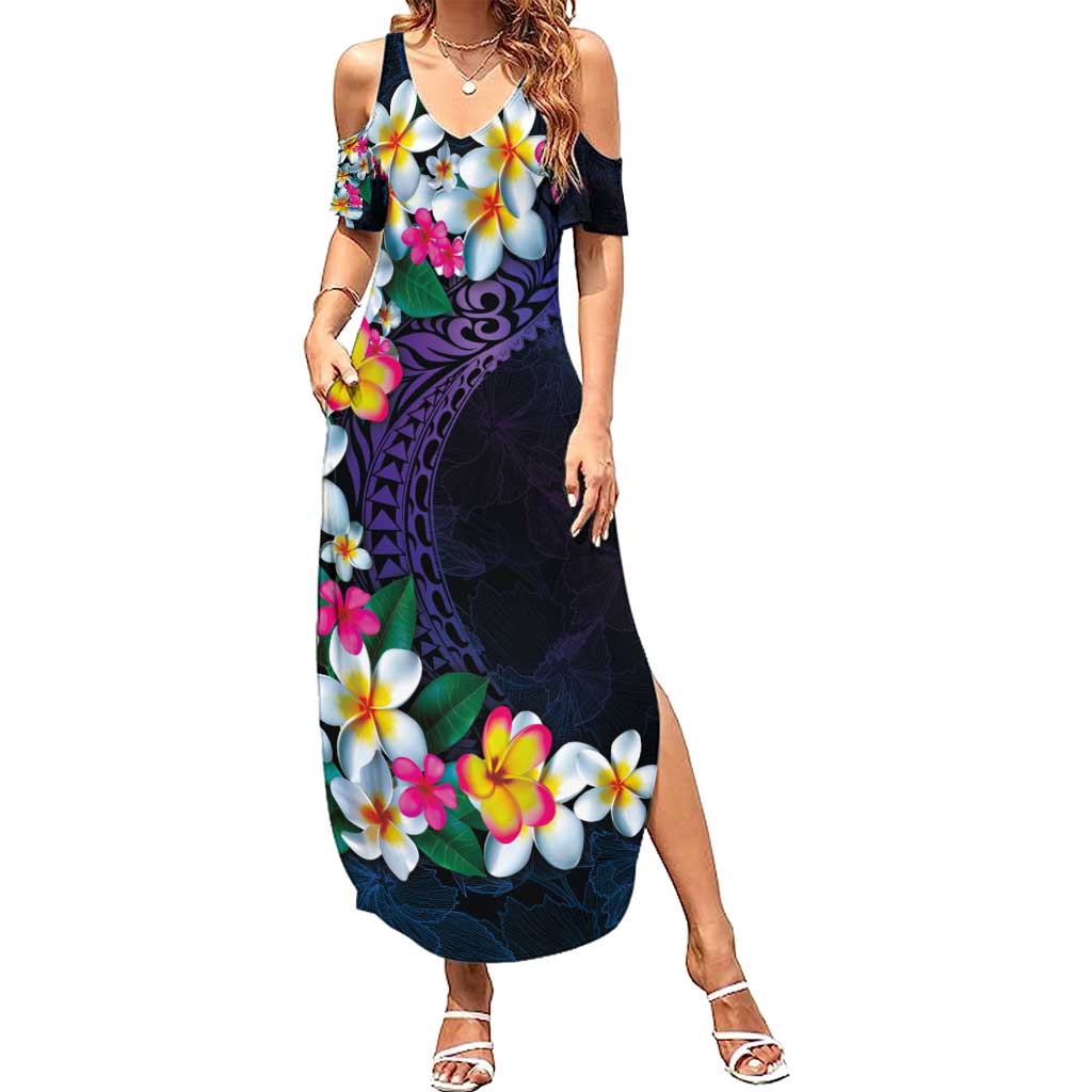 Hawaiian Plumeria-Polynesian Art Tattoo Frosted Blue Violet Color Family Matching Summer Maxi Dress and Hawaiian Shirt LT03 Mom's Dress Blue - Polynesian Pride