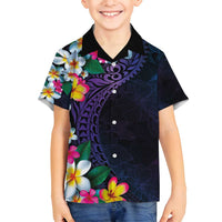 Hawaiian Plumeria-Polynesian Art Tattoo Frosted Blue Violet Color Family Matching Summer Maxi Dress and Hawaiian Shirt LT03 Son's Shirt Blue - Polynesian Pride