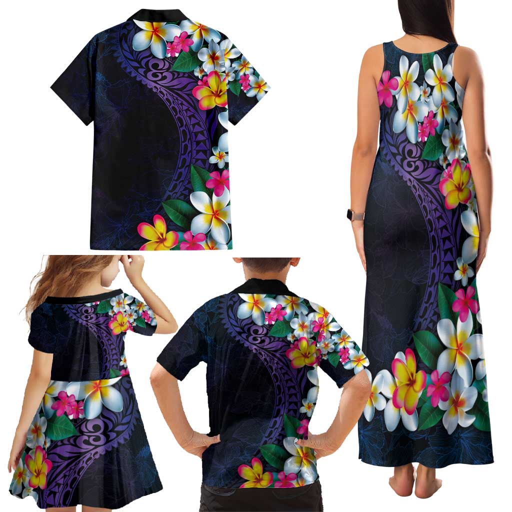 Hawaiian Plumeria-Polynesian Art Tattoo Frosted Blue Violet Color Family Matching Tank Maxi Dress and Hawaiian Shirt LT03 - Polynesian Pride