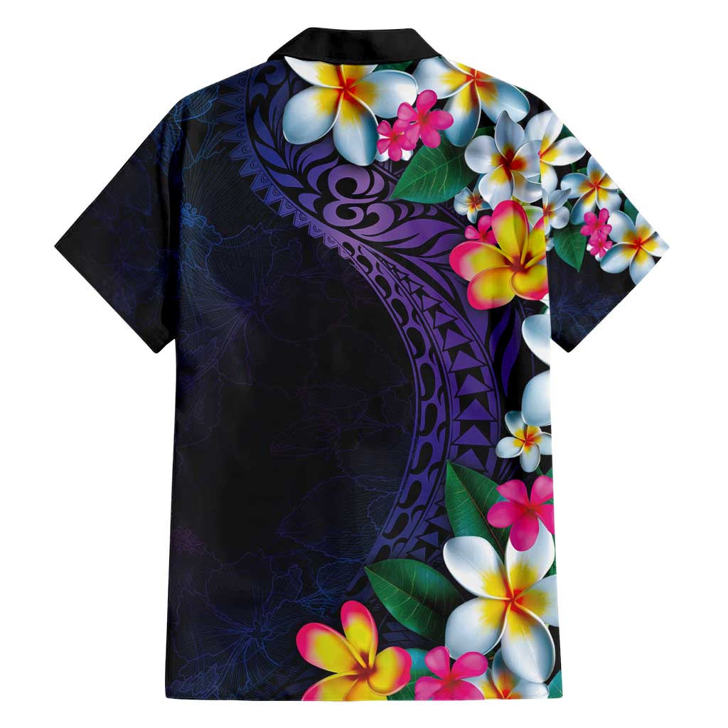 Hawaiian Plumeria-Polynesian Art Tattoo Frosted Blue Violet Color Hawaiian Shirt