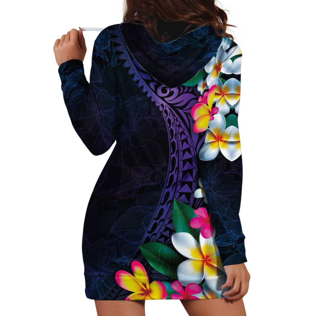 Hawaiian Plumeria-Polynesian Art Tattoo Frosted Blue Violet Color Hoodie Dress LT03 - Polynesian Pride
