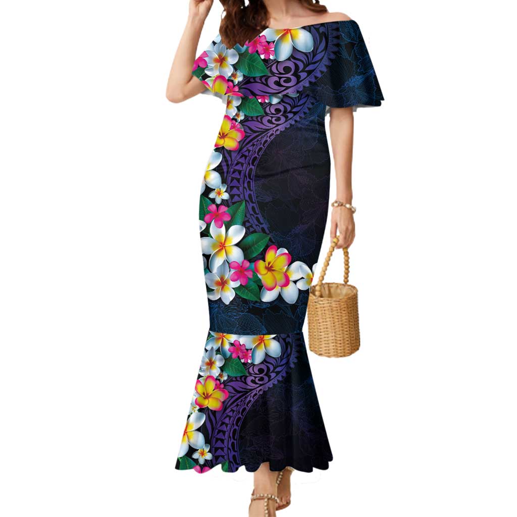 Hawaiian Plumeria-Polynesian Art Tattoo Frosted Blue Violet Color Mermaid Dress