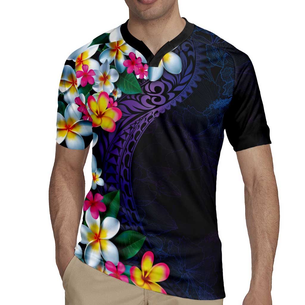 Hawaiian Plumeria-Polynesian Art Tattoo Frosted Blue Violet Color Rugby Jersey