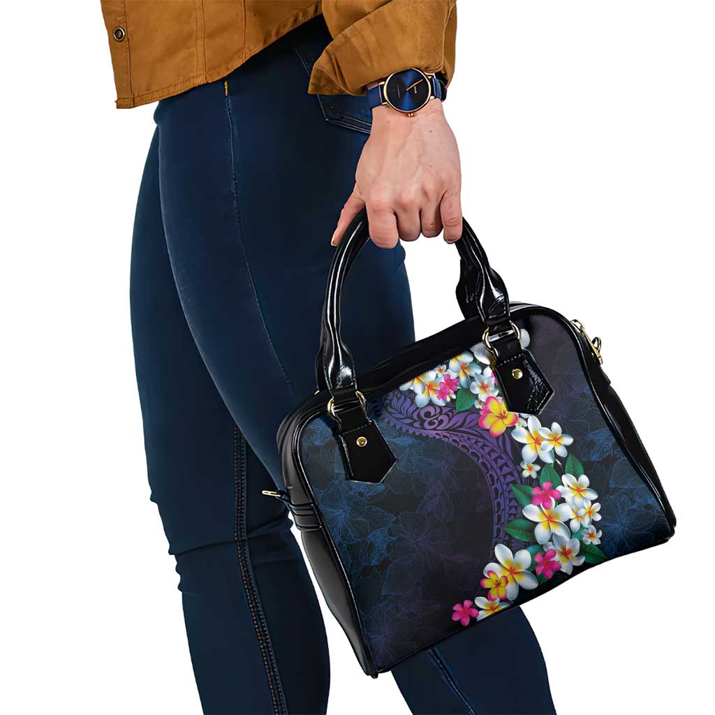 Hawaiian Plumeria-Polynesian Art Tattoo Frosted Blue Violet Color Shoulder Handbag