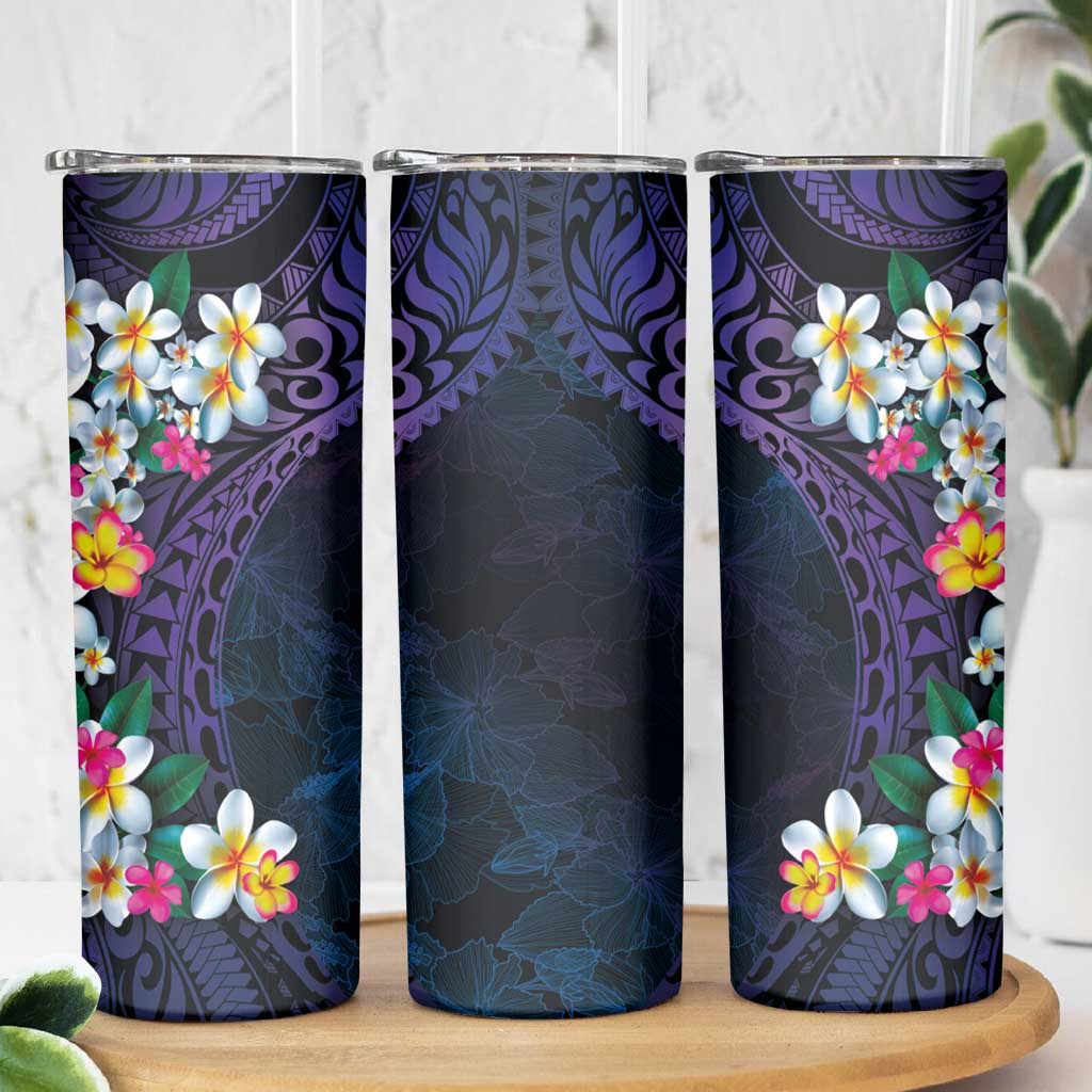 Hawaiian Plumeria-Polynesian Art Tattoo Frosted Blue Violet Color Skinny Tumbler LT03 - Polynesian Pride