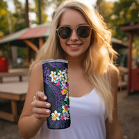 Hawaiian Plumeria-Polynesian Art Tattoo Frosted Blue Violet Color Skinny Tumbler LT03 - Polynesian Pride