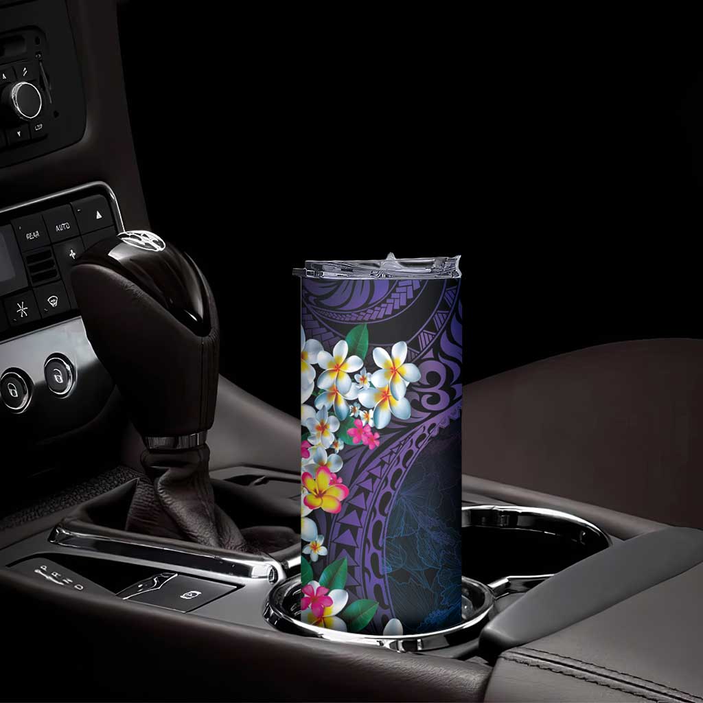 Hawaiian Plumeria-Polynesian Art Tattoo Frosted Blue Violet Color Skinny Tumbler LT03 - Polynesian Pride