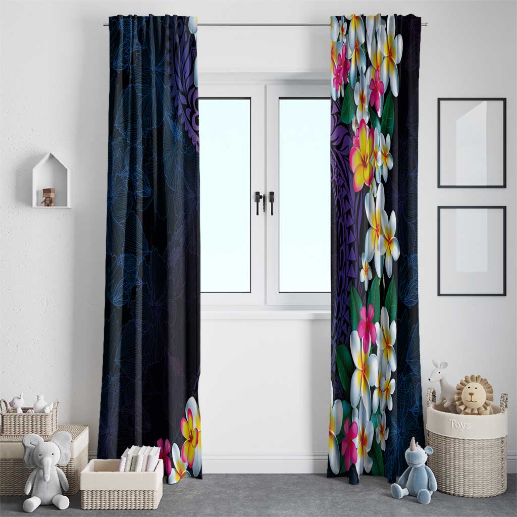 Hawaiian Plumeria-Polynesian Art Tattoo Frosted Blue Violet Color Window Curtain
