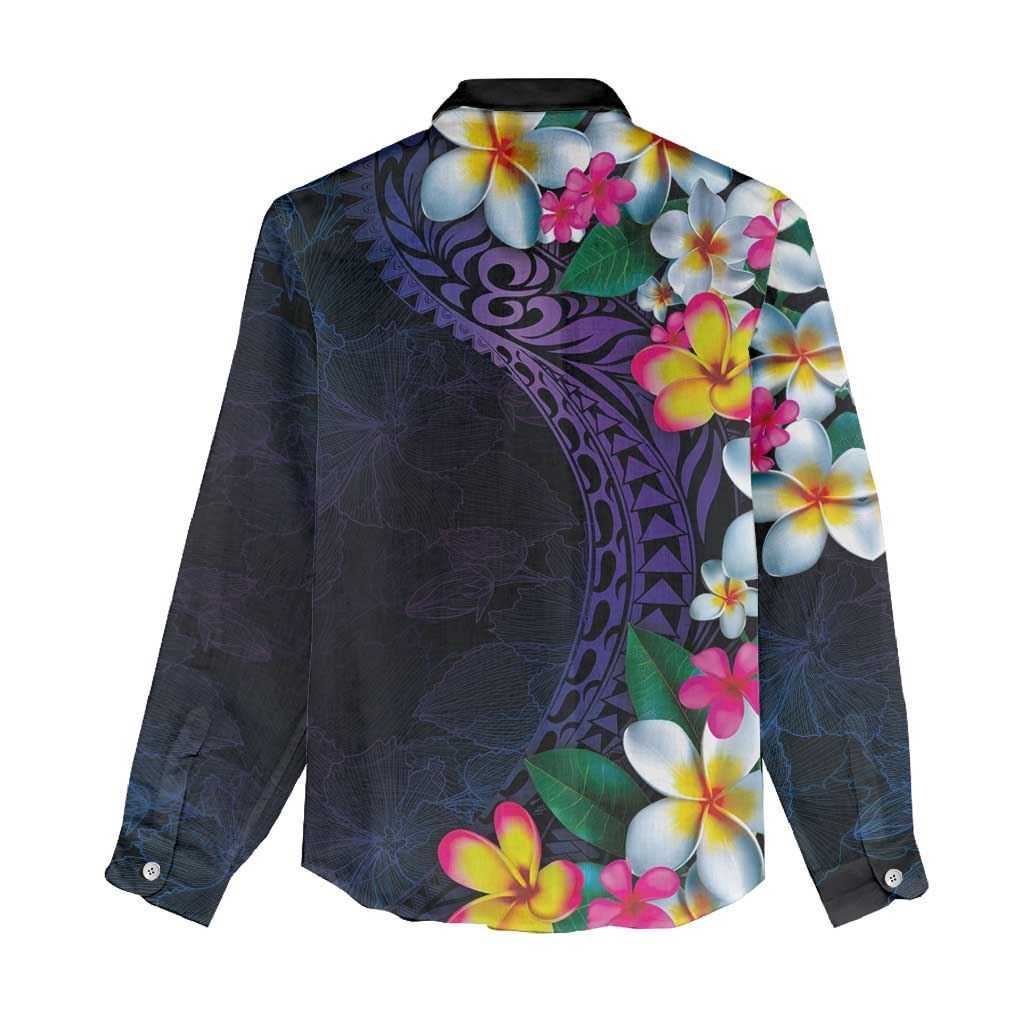 Hawaiian Plumeria-Polynesian Art Tattoo Frosted Blue Violet Color Women Casual Shirt LT03 - Polynesian Pride