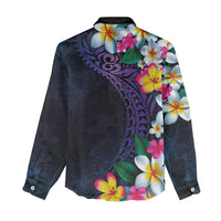 Hawaiian Plumeria-Polynesian Art Tattoo Frosted Blue Violet Color Women Casual Shirt LT03 - Polynesian Pride