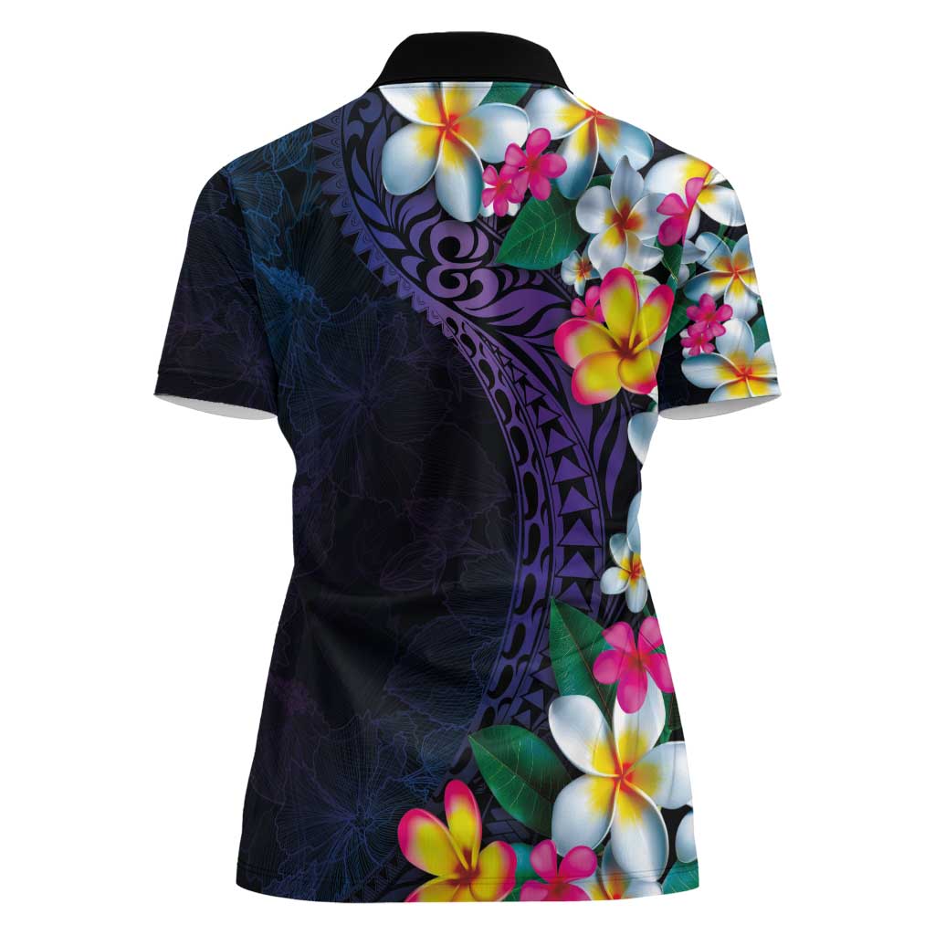 Hawaiian Plumeria-Polynesian Art Tattoo Frosted Blue Violet Color Women Polo Shirt LT03 - Polynesian Pride