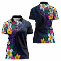 Hawaiian Plumeria-Polynesian Art Tattoo Frosted Blue Violet Color Women Polo Shirt LT03 - Polynesian Pride
