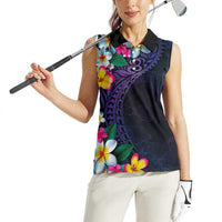 Hawaiian Plumeria-Polynesian Art Tattoo Frosted Blue Violet Color Women Sleeveless Polo Shirt LT03 - Polynesian Pride