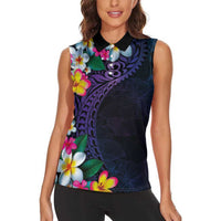 Hawaiian Plumeria-Polynesian Art Tattoo Frosted Blue Violet Color Women Sleeveless Polo Shirt LT03 - Polynesian Pride