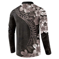 Hawaiian Plumeria-Polynesian Art Tattoo Grayscale Color Button Sweatshirt