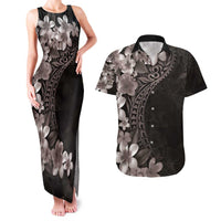 Hawaiian Plumeria-Polynesian Art Tattoo Grayscale Color Couples Matching Tank Maxi Dress and Hawaiian Shirt LT03 Gray - Polynesian Pride