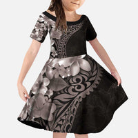 Hawaiian Plumeria-Polynesian Art Tattoo Grayscale Color Family Matching Mermaid Dress and Hawaiian Shirt LT03 Daughter's Dress Gray - Polynesian Pride