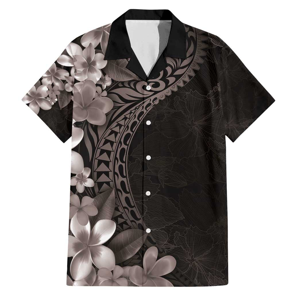 Hawaiian Plumeria-Polynesian Art Tattoo Grayscale Color Family Matching Mermaid Dress and Hawaiian Shirt LT03 Dad's Shirt - Short Sleeve Gray - Polynesian Pride