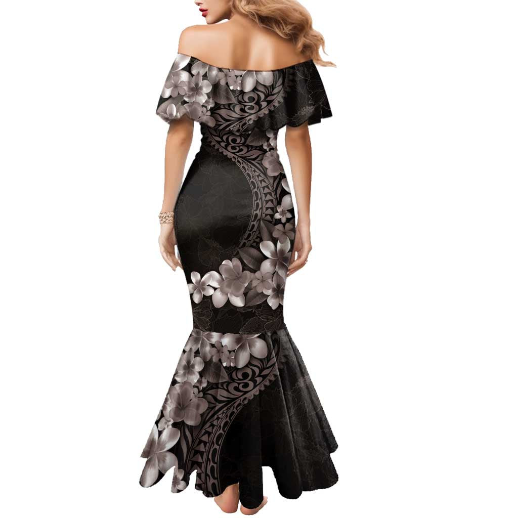 Hawaiian Plumeria-Polynesian Art Tattoo Grayscale Color Family Matching Mermaid Dress and Hawaiian Shirt LT03 - Polynesian Pride