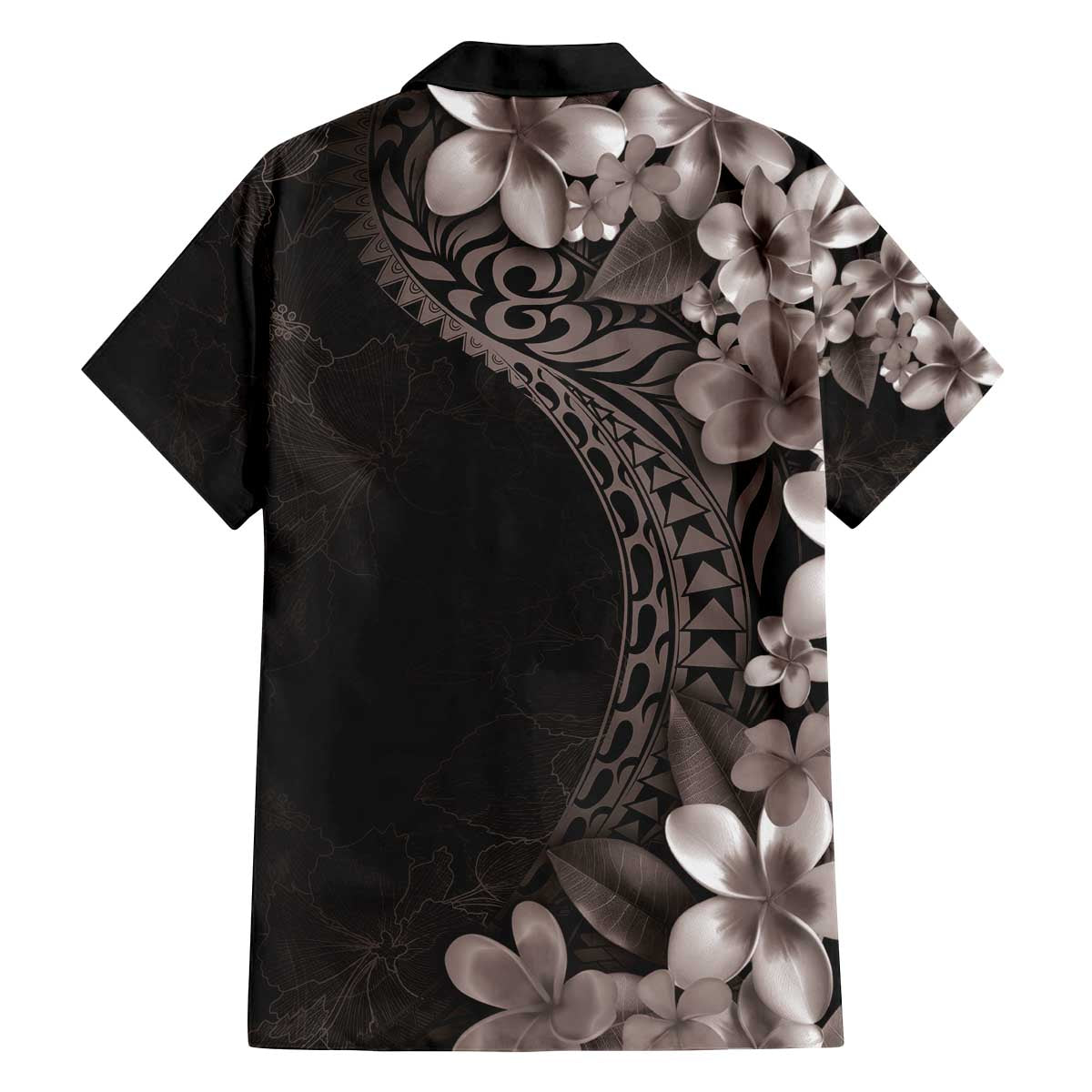 Hawaiian Plumeria-Polynesian Art Tattoo Grayscale Color Family Matching Off The Shoulder Long Sleeve Dress and Hawaiian Shirt LT03 - Polynesian Pride