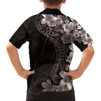 Hawaiian Plumeria-Polynesian Art Tattoo Grayscale Color Family Matching Off Shoulder Short Dress and Hawaiian Shirt LT03 - Polynesian Pride