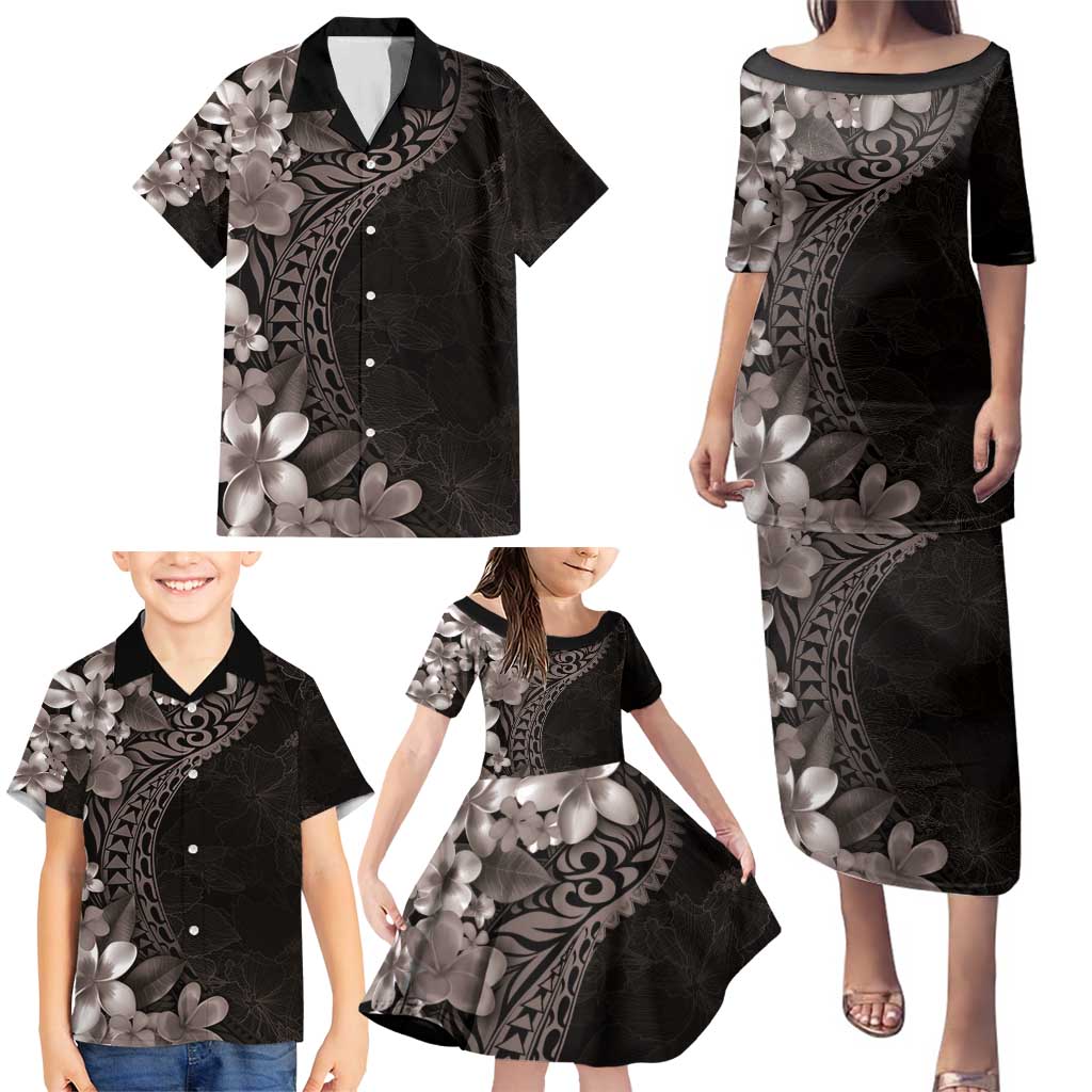 Hawaiian Plumeria-Polynesian Art Tattoo Grayscale Color Family Matching Puletasi and Hawaiian Shirt LT03 - Polynesian Pride