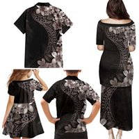 Hawaiian Plumeria-Polynesian Art Tattoo Grayscale Color Family Matching Puletasi and Hawaiian Shirt LT03 - Polynesian Pride